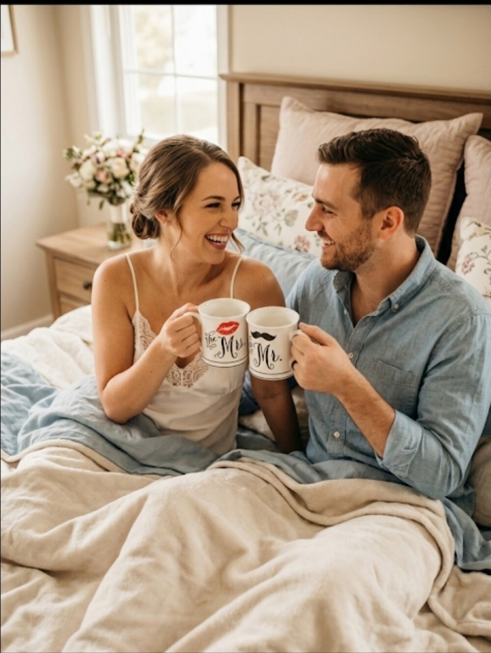 Mug Set Mr & Mrs White Ceramic Wedding Anniversary